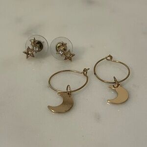 Gold Star and Moon Earrings